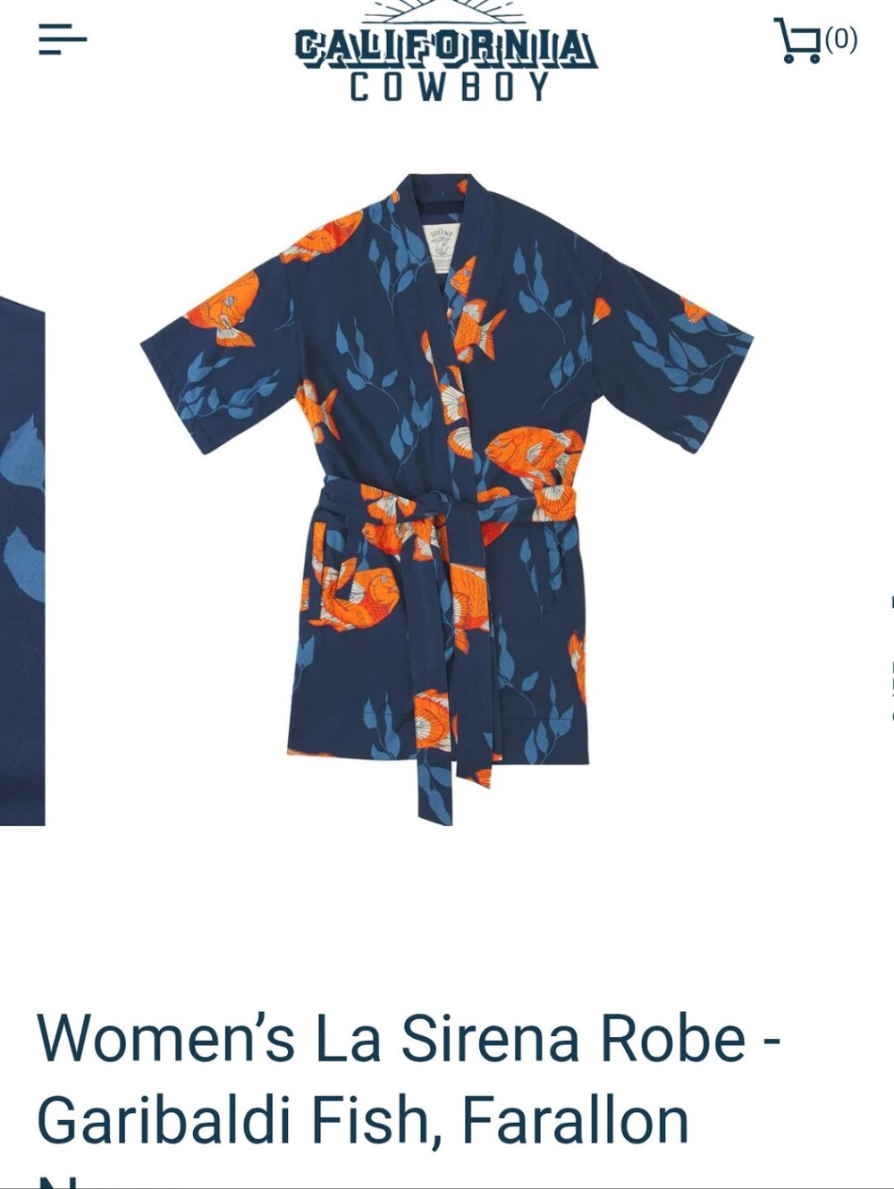 Women’s La Sirena Robe - Farallon Navy with Orange Garibaldi Fish - Medium/Large